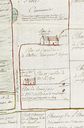 Plan des lieux du Pesle en 1773, détail des édifices 3 Lieu à Caldré et 4 Lieu à M. Le Clerc.