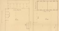 Plan de l'école des filles, 11 juillet 1889 : élévation et plan de la salle de classe, du préau et des latrines.