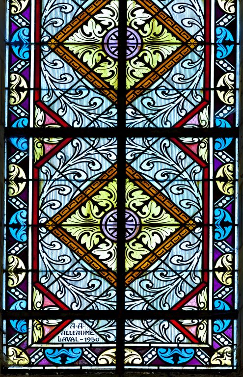 Ensemble de 4 verrières décoratives (baies 11, 12, 15 et 16) - Église paroissiale Saint-Martin, Parennes