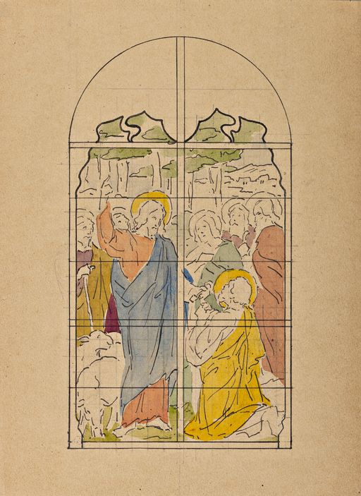 Ensemble de 7 verrières historiées : vie du Christ (baies 5, 6, 9, 10, 11, 12 et baie occidentale) - Église paroissiale Saint-Gervais-Saint-Protais, Quelaines-Saint-Gault