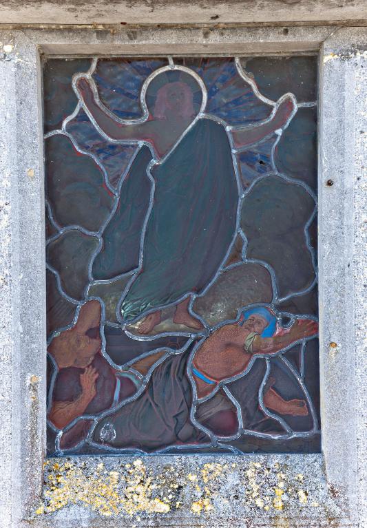 Verrière historiée : Résurrection du Christ - Chapelle funéraire de la famille Landais, Deux-Evailles