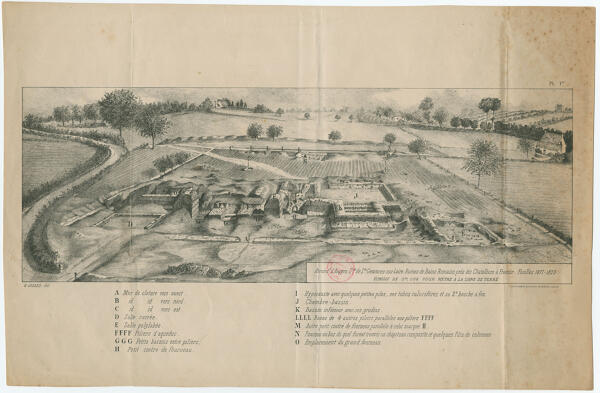 Le site des Châtelliers à Sainte-Gemmes-sur-Loire. Lithographie. 1873.