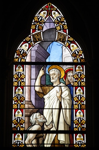 Ensemble de 5 verrières historiées ou à personnages (Baies 13, 14 et 16 à 18) - Basilique Notre-Dame, Pontmain