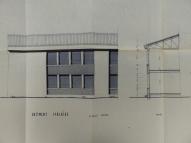 Projet de collège en 1964 : détail de façade et coupe du bâtiment ouest.